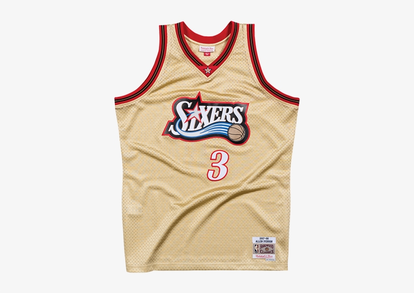 Mitchell & Ness Nba Allen Iverson 3 1997 Gold Swingman - Gold Mitchell And Ness Jersey, transparent png #1034088