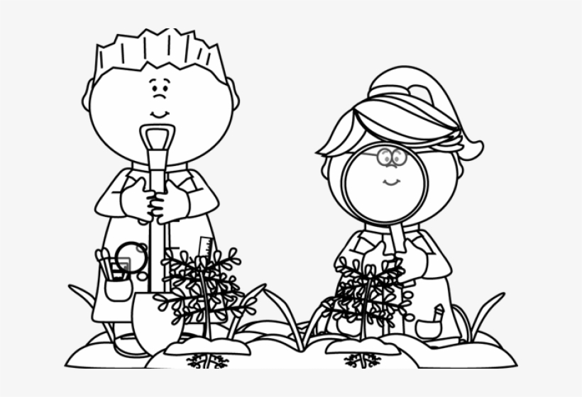 Black And White Kids Looking For Bugs - Kid Scientist Clipart Black And White, transparent png #1035352