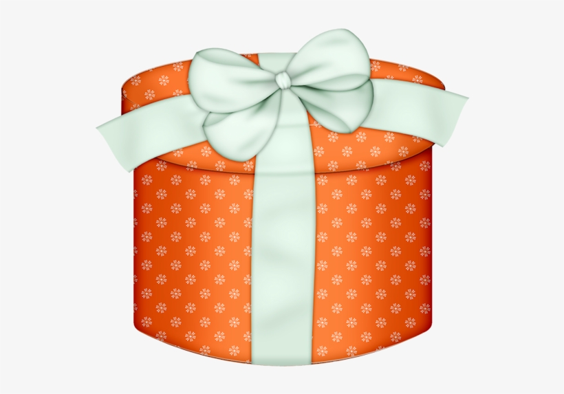 Orange Round Gift Box With White Bow Png Clipart - Caja De Regalo Animado, transparent png #1035524