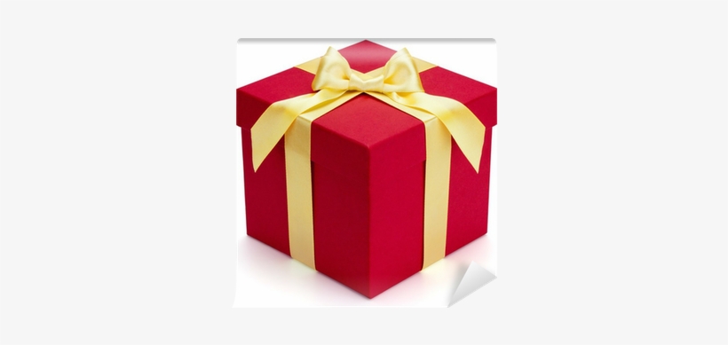 Red Gift Box With Yellow Ribbon And Bow - Ribbon, transparent png #1035806