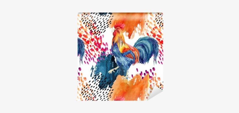 Abstract Watercolor Rooster Seamless Pattern Wallpaper - Watercolor Painting, transparent png #1037943