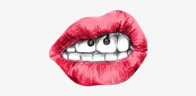 Lips, Piercing, And Red Image - Boca Com Piercing No Smile, transparent png #1041556