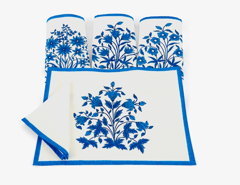 Blue Mughal Flower Placemat And Napkin Set, transparent png #1042455