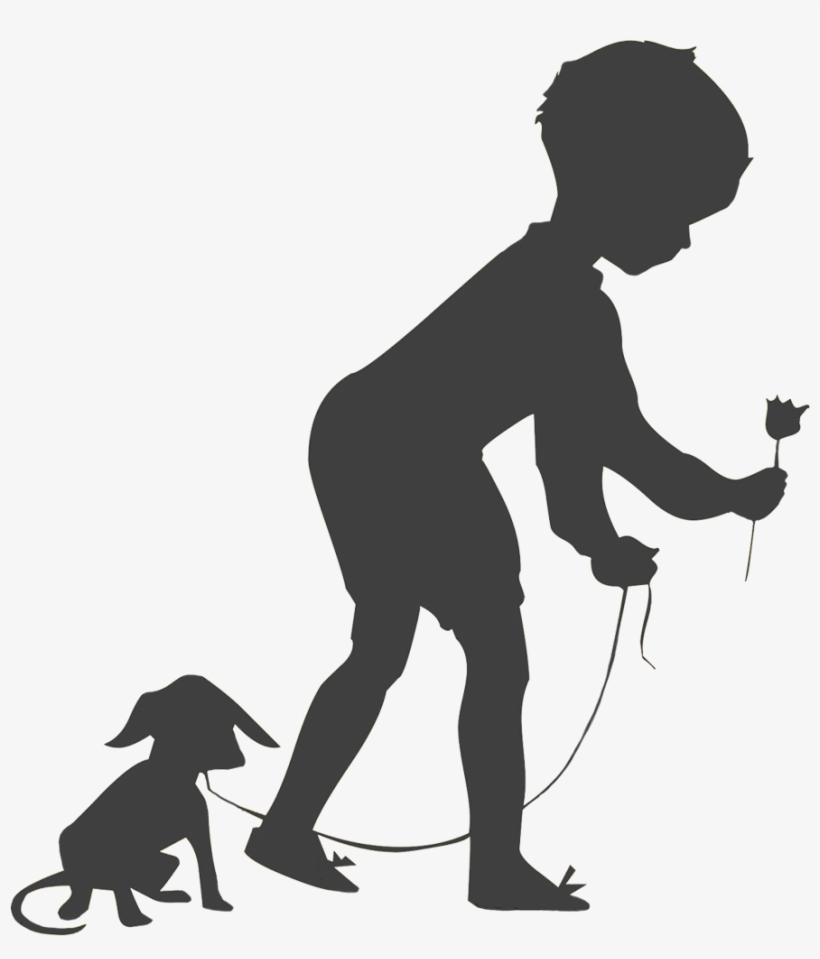 Boy With Dog And Flower Silhouette - Child, transparent png #1044119