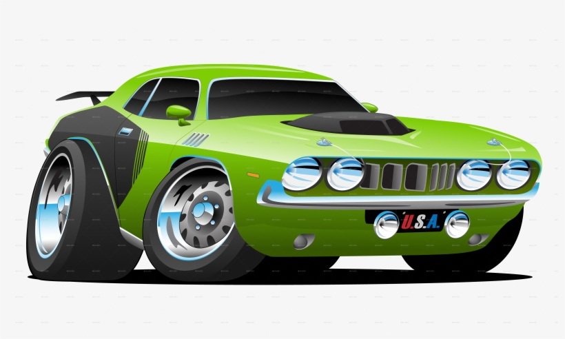 Seventies Green Musclecar - Vector Graphics, transparent png #1046394