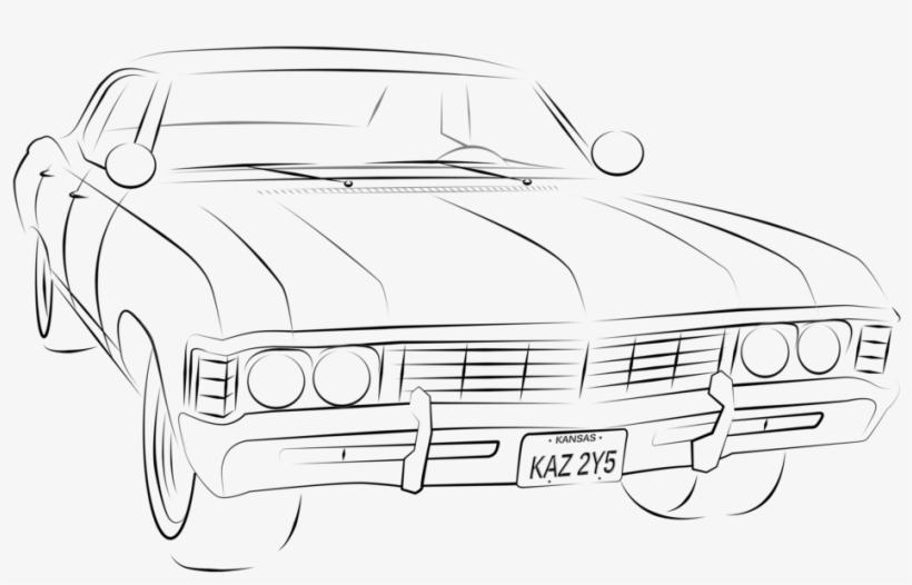 Banner Black And White Stock Drawing For Free Download - Supernatural Impala Drawing, transparent png #1046655