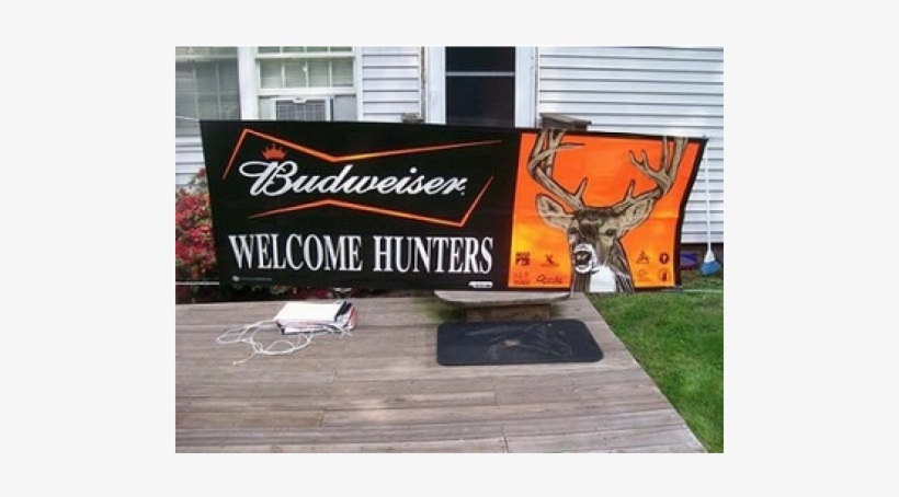 Budweiser Welcome Hunters Banner Sold Out Home Bar - Custom 8' 4-sided Stretch Table Cover (front Print),, transparent png #1048091