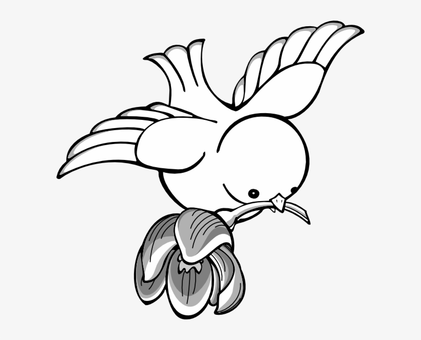 Bird Flying With Flower Clip Art Vector - Flying Birds Clipart Black And White, transparent png #1048329