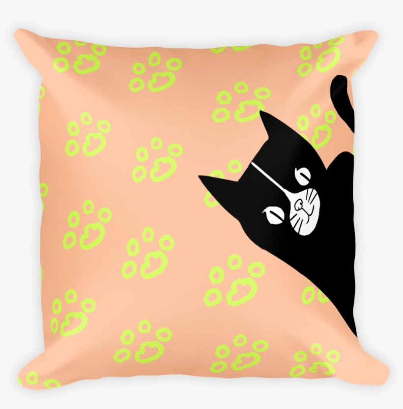 Evil Cat Paw Prints Lime Square Pillow In Peach Background - Cat, transparent png #1049027