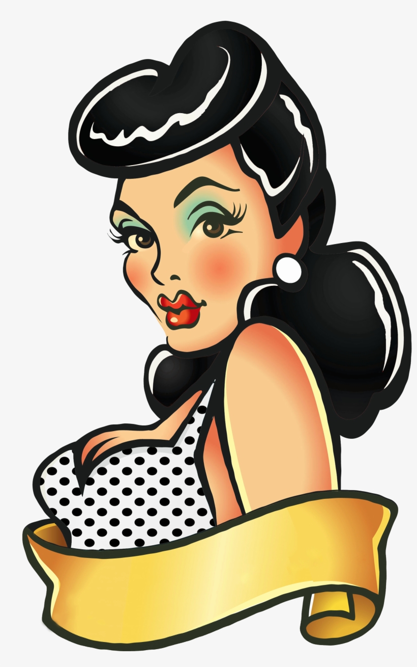 Black Hair Bettie Bang Paige Style Rockabilly Greaser - Pin Up Tattoo Png, transparent png #1049427