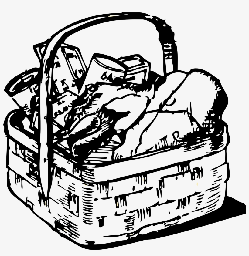 Picnic Basket Clipart Black And White Clipartfox - Food Basket Clip Art, transparent png #1050032