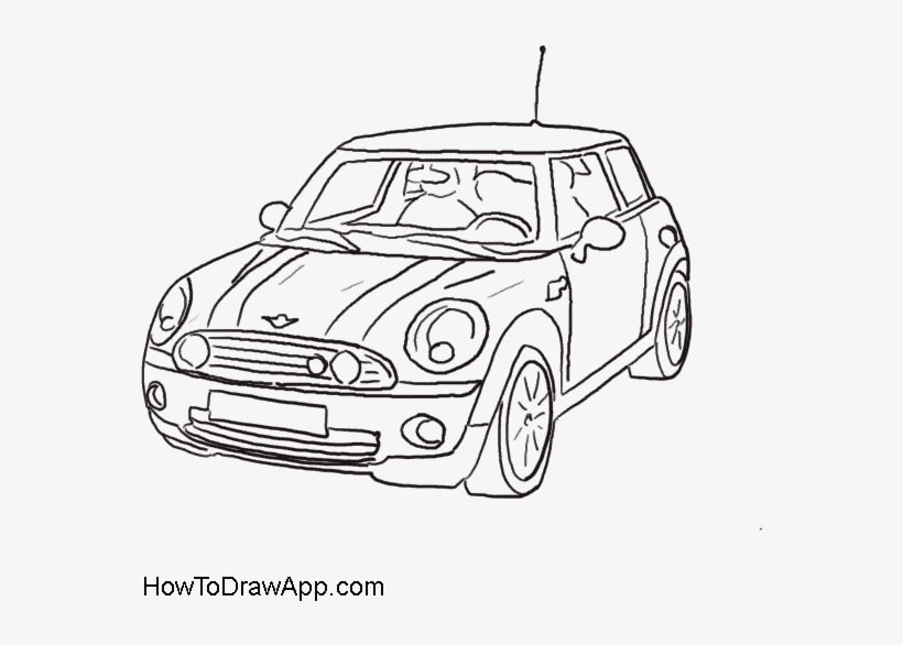 Drawing Of The Mini Cooper Car Coloring Pages - Draw A Mini Cooper Easy, transparent png #1050389