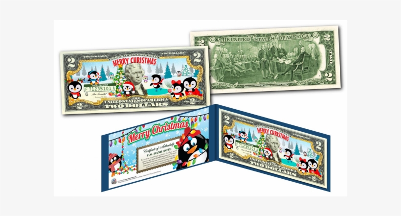Merry Christmas Xmas Holiday Colorized Legal Tender - 2 Dollar Bill, transparent png #1054230