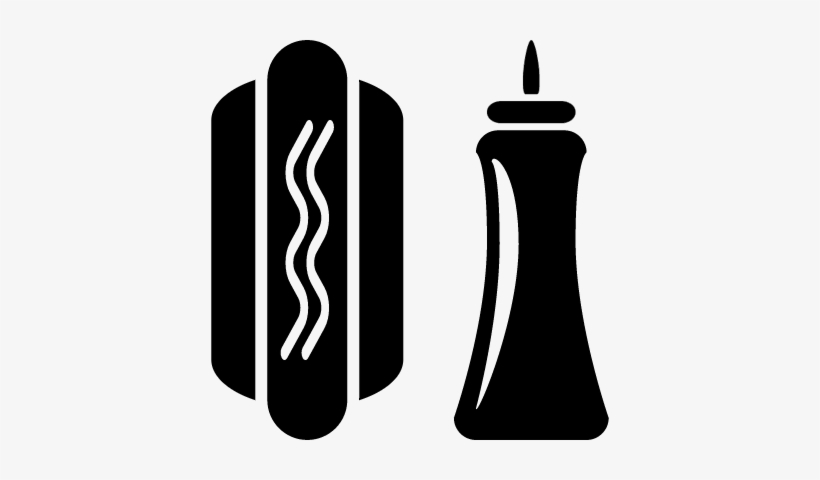 Hotdog Sandwich With Ketchup Bottle Vector - Hot Dog Silhouette Png, transparent png #1054261