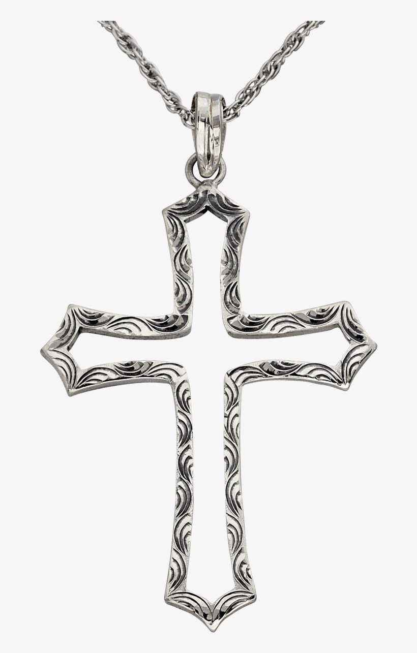 Sterling Silver, Open Center, Engraved & Antiqued Cross - Transparent Background Cross Necklace Png, transparent png #1054626