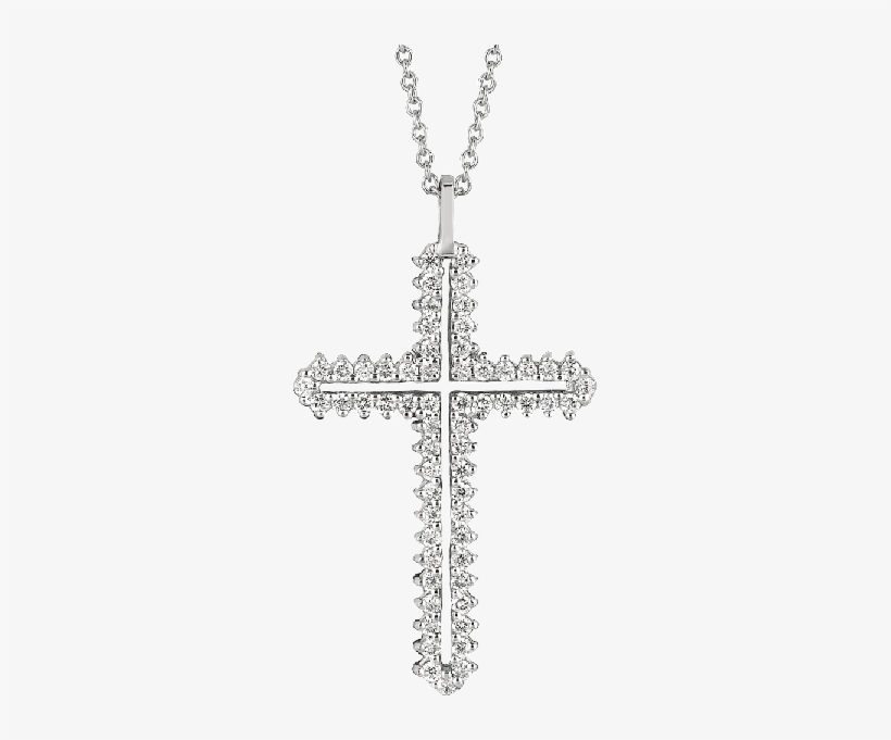 18kt White Gold Prong Set Diamond Cross Pendant - Серебряный Крестик С Зелеными Камнями, transparent png #1056969