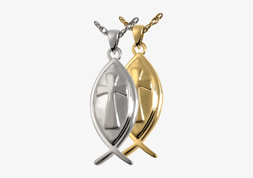 Fish Cross Pendant Jewelry Shown In Silver And Gold - Cremation Jewelry Jesus Fish Stainless Steel Urn Pendant, transparent png #1056997