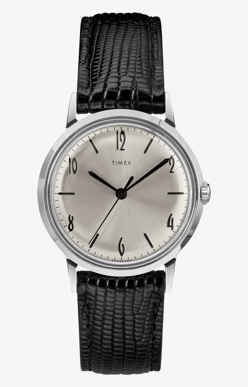 Hand Wound 34mm Leather Strap Watch Black/silver Tone - Timex Marlin Reissue 2017, transparent png #1058090