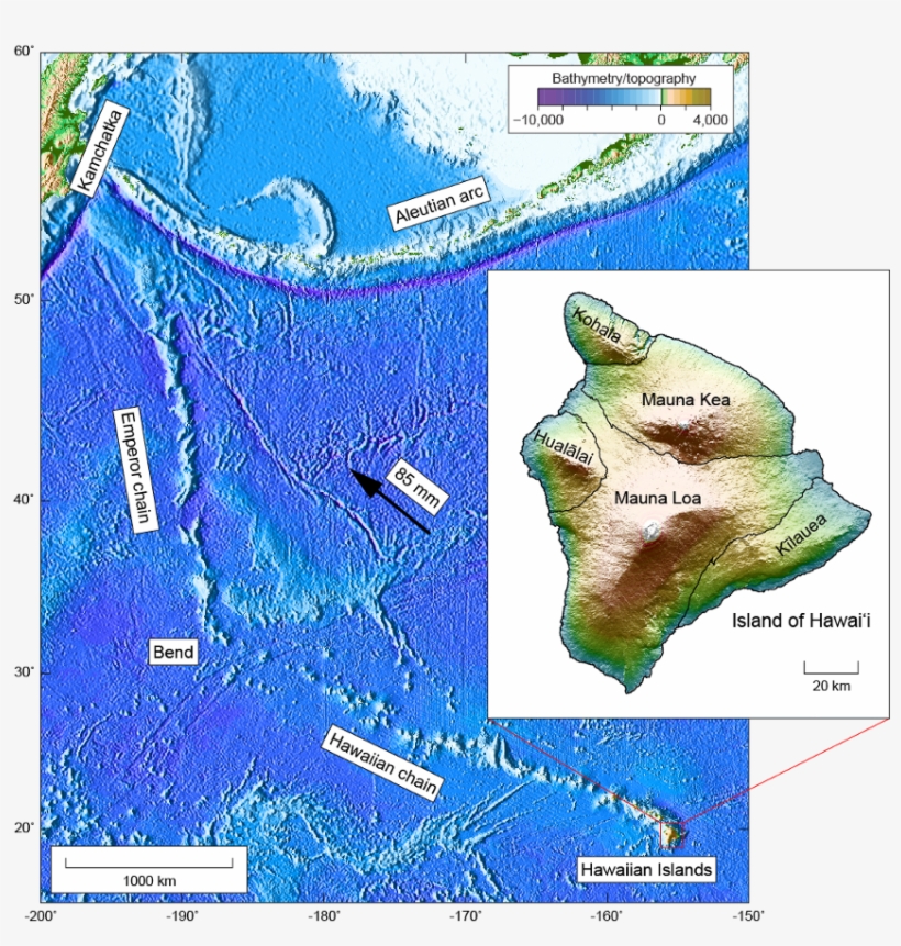 Bathymetric Map Showing The Hawaiian And Emperor Seamount - Large Igneous Province In Hawaii, transparent png #1058763