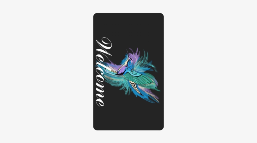 Handpainted Hummingbird Watercolor On Black Doormat - Graphic Design, transparent png #1059111