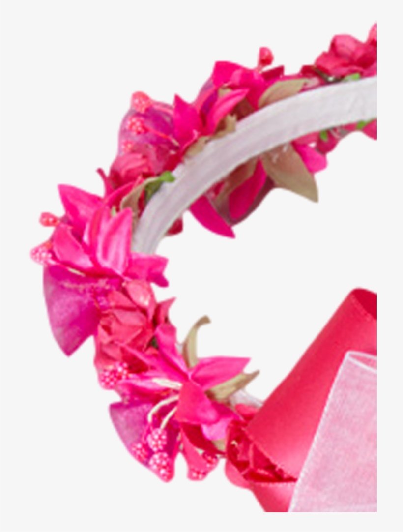 Fuchsia Silk Floral Crown Wreath W Satin Ribbons Girl - Satin, transparent png #1059607
