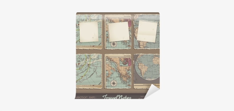 Torn Grungy Notebook Pages On Antique Maps Wall Mural - Design, transparent png #1063474