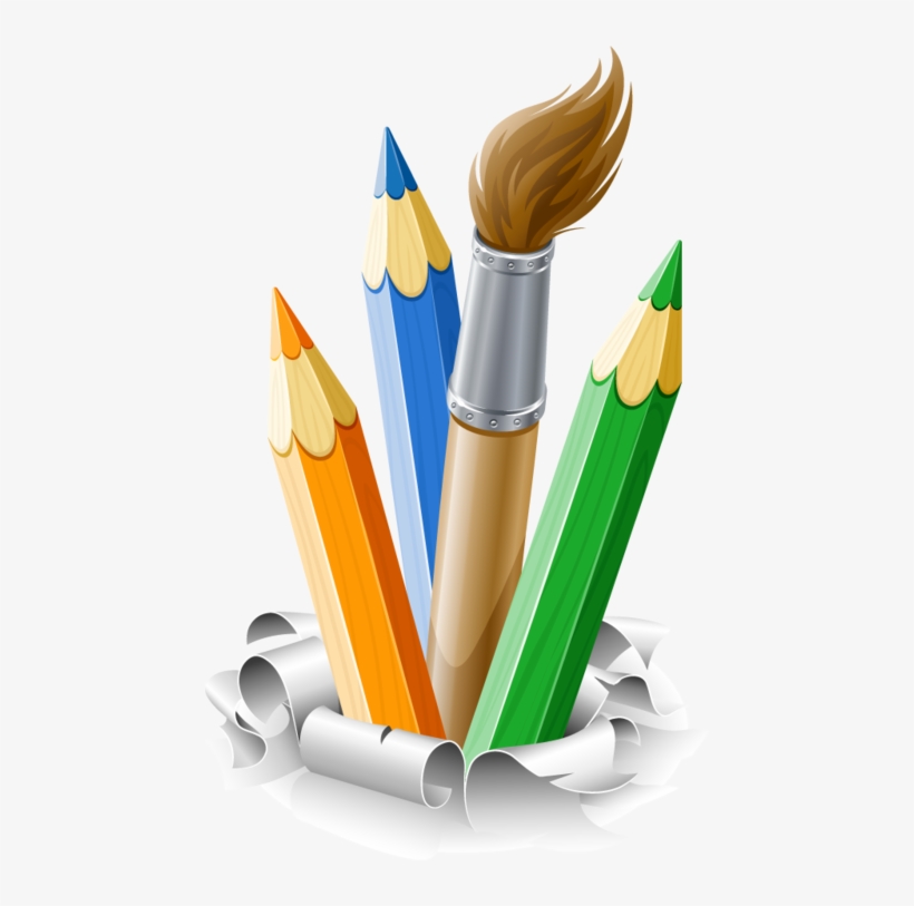 Crayons De Couleurs,articles D Ecole School Clipart, - Paintbrush And Pencil Clipart, transparent png #1064566