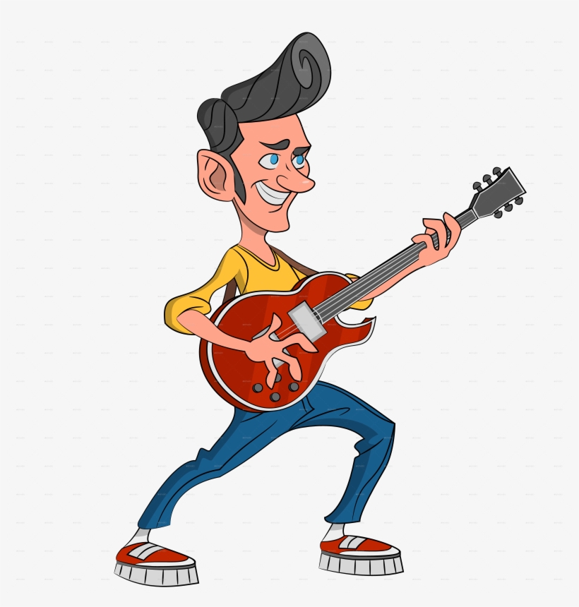 Banner Royalty Free Library Guitar Clipart Rockabilly - Cartoon Guitarist, transparent png #1066983