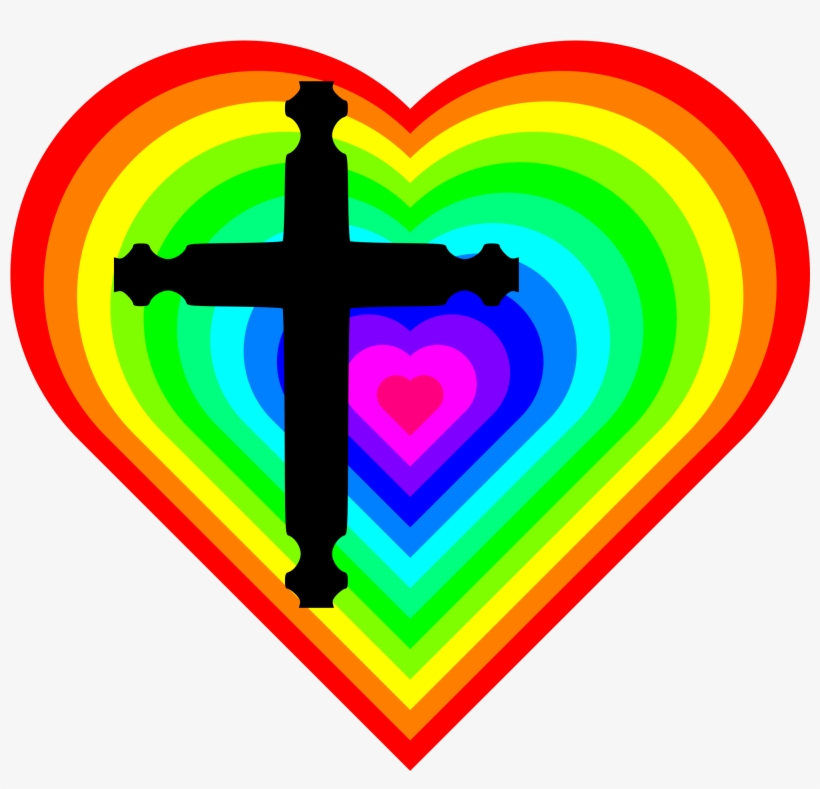 File - Rainbowheartwithcross - Svg - Rainbow Hearts, transparent png #1069387