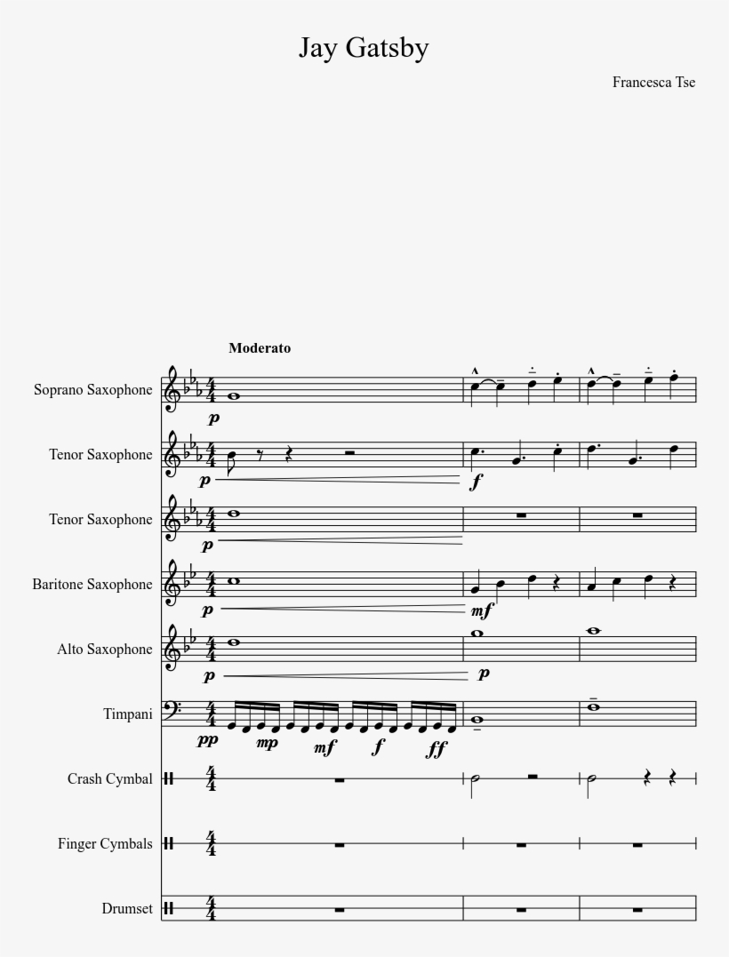 Jay Gatsby Sheet Music Composed By Francesca Tse 1 - Kongos Come With Me Now Nuty, transparent png #1072072