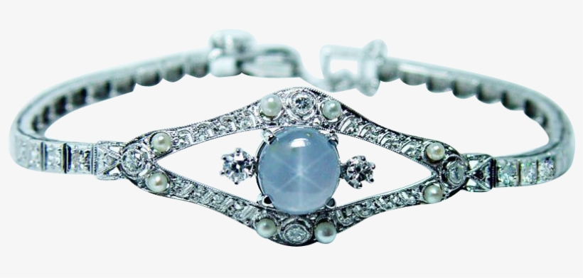 3ct Natural Star Sapphire Diamond Bracelet 14k White - Vintage 5.3ct Natural Star Sapphire Diamond Bracelet, transparent png #1072156