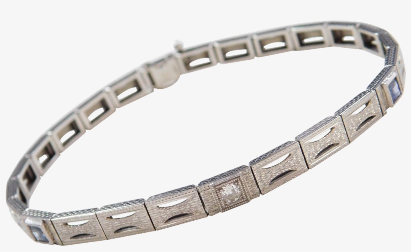 Art Deco 18k Gold And Platinum - Art Deco 18k Gold And Platinum .46 Ctw Sapphire And, transparent png #1072278