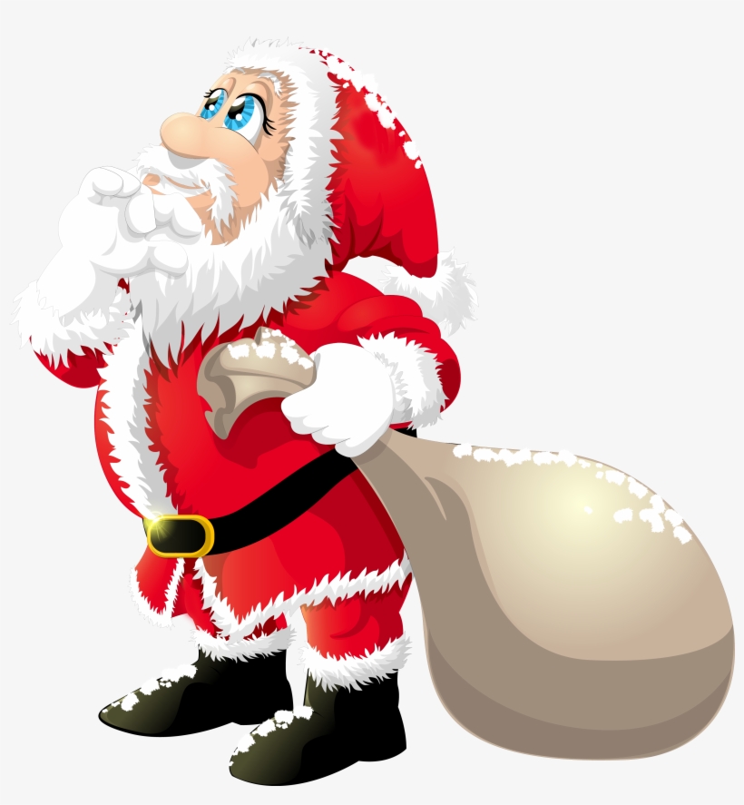 Santa Hat Clipart Clear Background - Pere Noel Avec Cadeau, transparent png #1073092