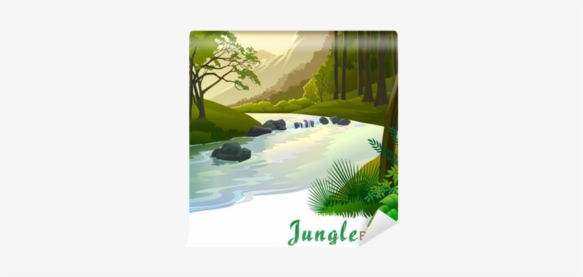 Tropical Jungle Trees And Fresh Water Stream Wall Mural - Cartoon Wilderness, transparent png #1076205