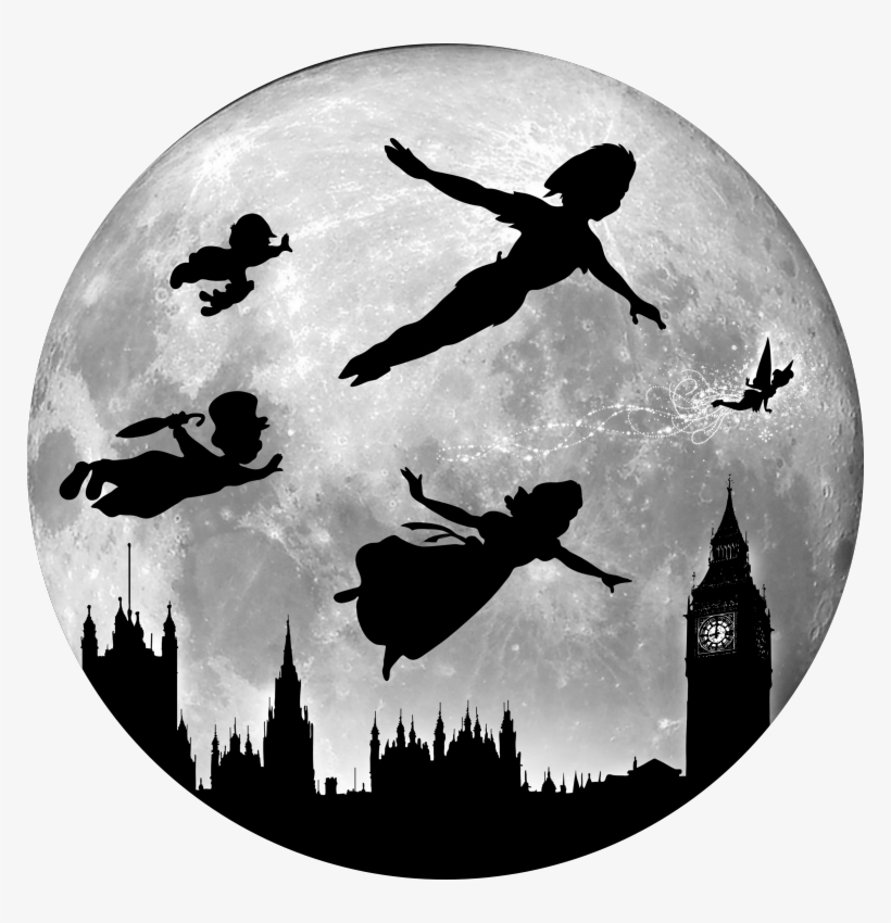 Full Moon Over London - Peter Pan Silhouette Big Ben, transparent png #1076784