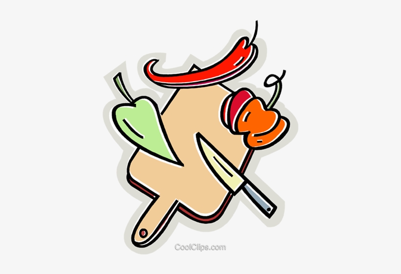 Peppers With A Cutting Board And Knife Royalty Free - Clipart Chopping Board Png, transparent png #1077476