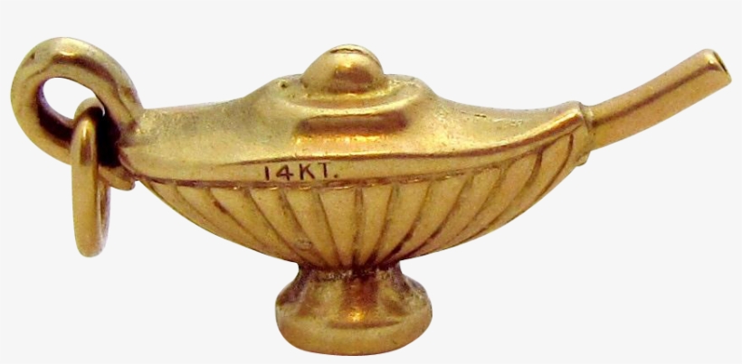 Vintage 14k Gold 3d Magical Genie Lamp Charm 1930s - Brass, transparent png #1078162