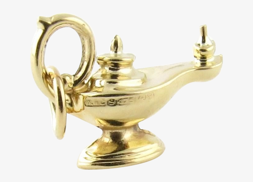 Vintage 9k Yellow Gold 3-d Genie Lamp Charm - Brass, transparent png #1078769