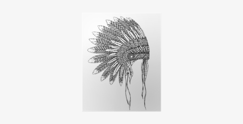 Native American Indian Headdress With Feathers In A - Drawing Of Indian Headdress, transparent png #1081008