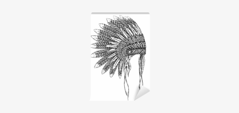 Native American Indian Headdress With Feathers In A - Drawing Of Indian Headdress, transparent png #1081298