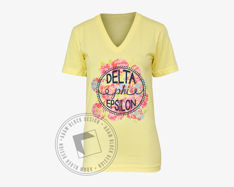 Delta Phi Epsilon Floral Circle Vneck Tshirt - Active Shirt, transparent png #1081455