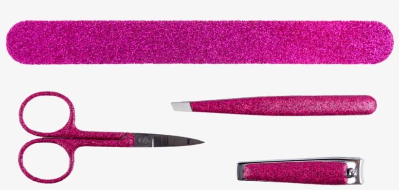 Pink Glitter Manicure Set Of Nail File, Tweezer, Pair - Manicure, transparent png #1085388