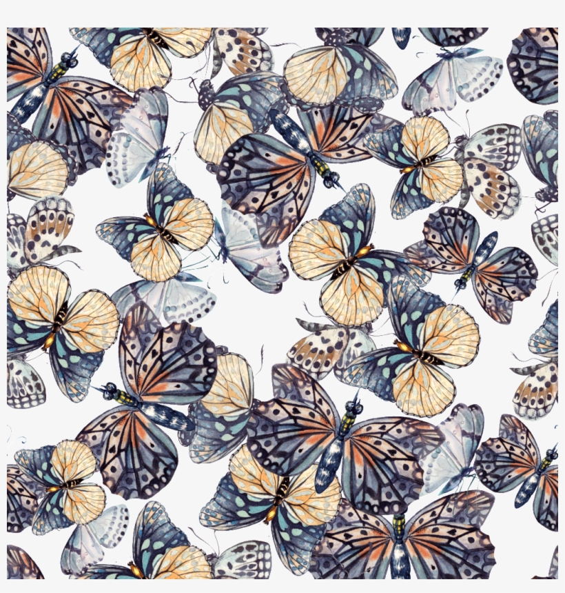 Hand Painted Vintage Butterfly Background Pattern Png - Portable Network Graphics, transparent png #1086310