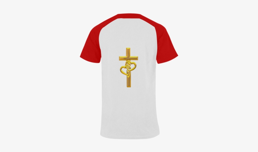 Christian Symbols Golden Cross With 2 Hearts Men's - Men's Raglan T, transparent png #1087143