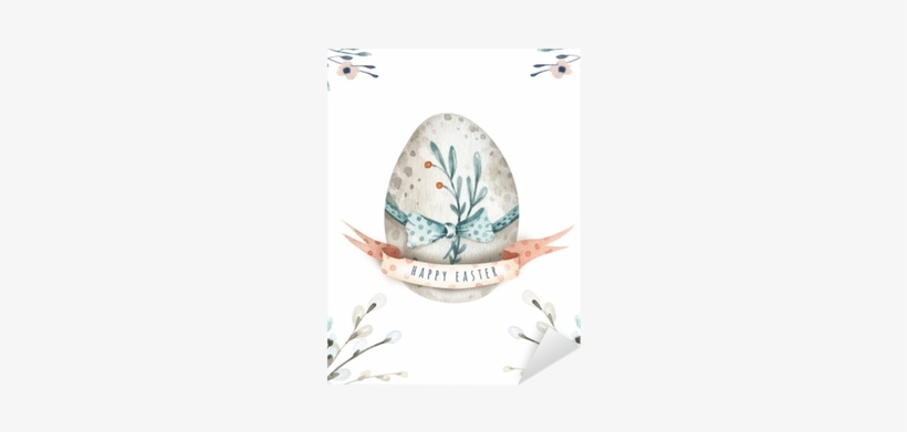 Hand Drawing Easter Watercolor Eggs With Leaves, Branches - Watercolor Painting, transparent png #1087689