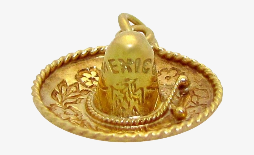 Vintage 14k Gold 3d Mexican Sombrero Mexico Hat Charm - Brass, transparent png #1088384