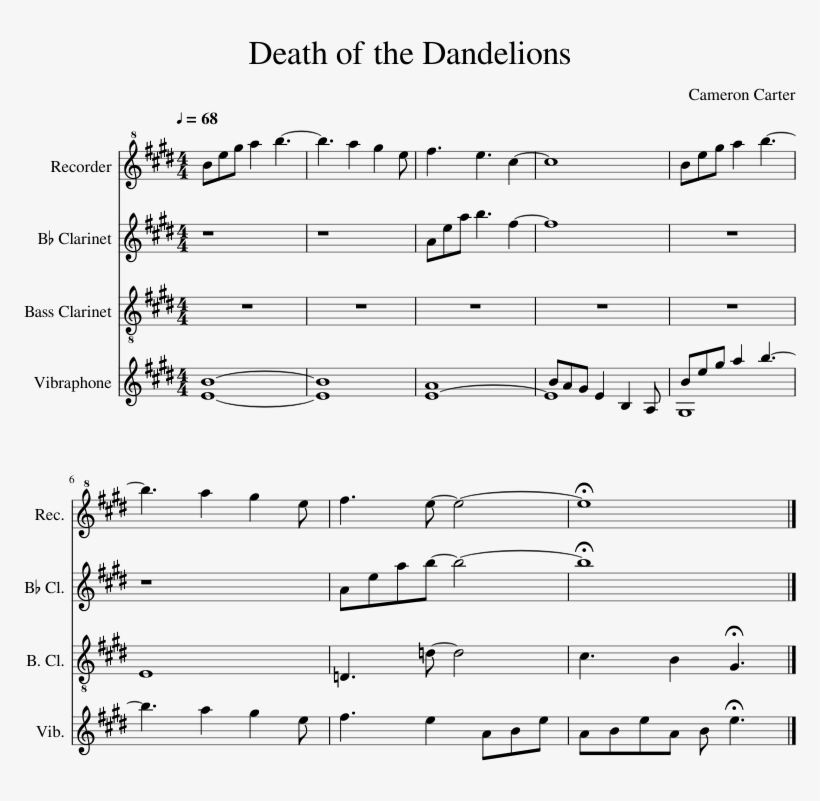 Death Of The Dandelions Sheet Music Composed By Cameron - Mii Channel Theme Song Alto Sax, transparent png #1089357