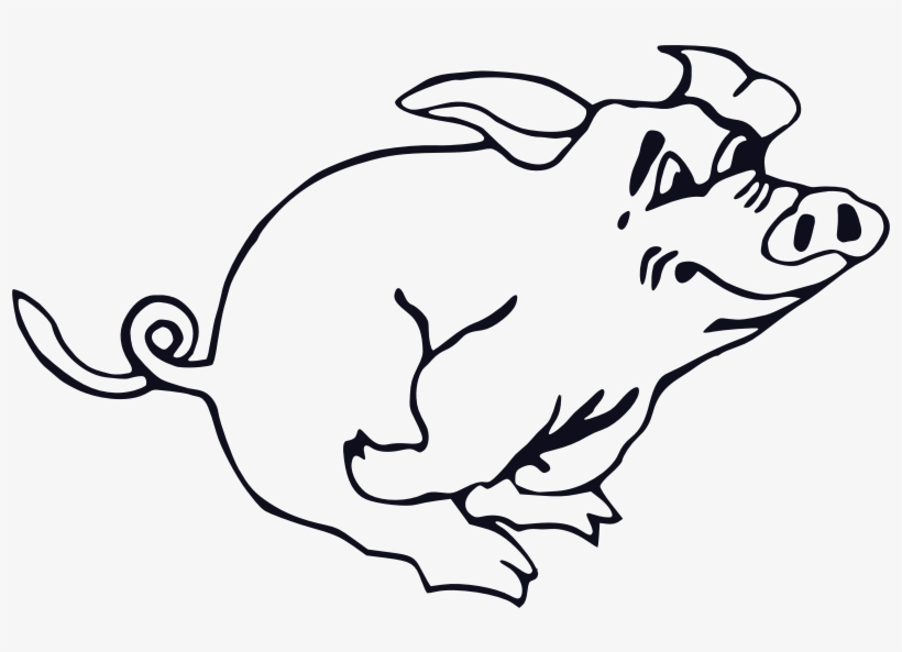 Free Vector Outline Running Pig Clip Art - Pig Clip Art, transparent png #1092087