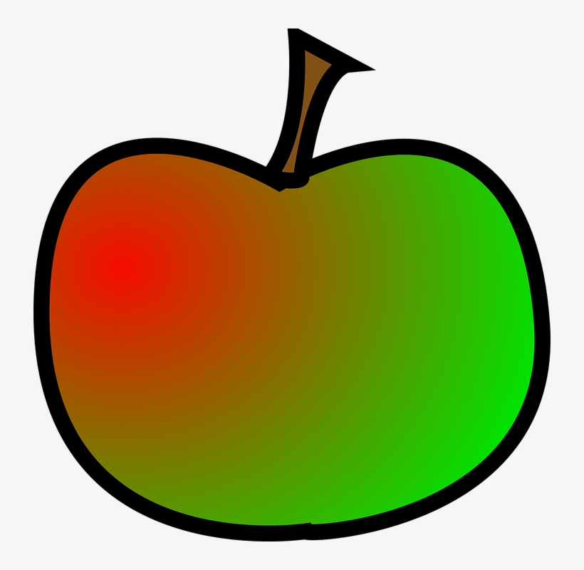Red, Green, Apple, Food, Fruit, Cartoon, Plant - Red And Green Apple Clip Art, transparent png #1096302