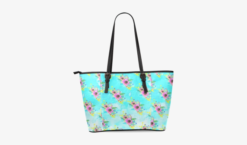 Watercolor Bouquet Leather Tote Bag/large - Mountains Are Calling Tote Bag, transparent png #1099375